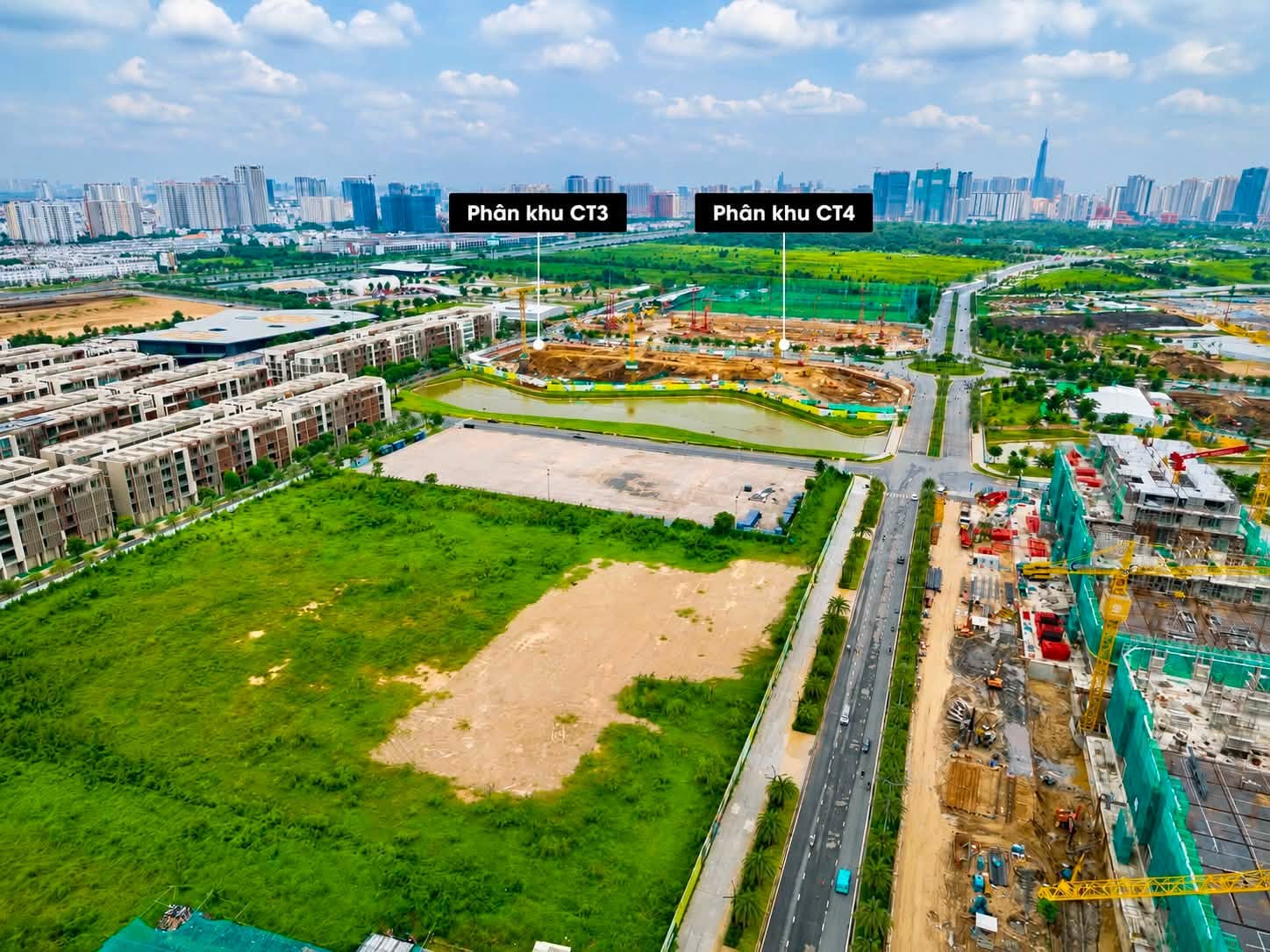 Toàn cảnh công trường Masteri Cosmo Central bên cạnh kênh đào The Global City Thủ Đức