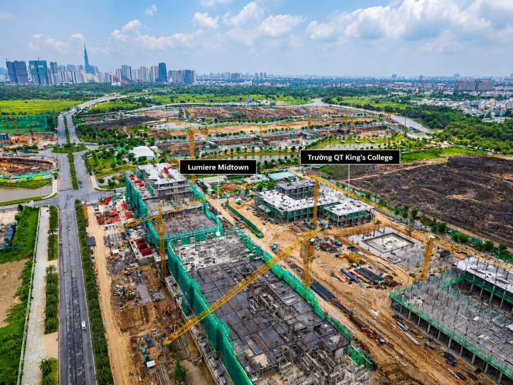 Toàn cảnh đại công trường Lô CT3 và CT4 Masteri Cosmo Central nhìn từ trên cao