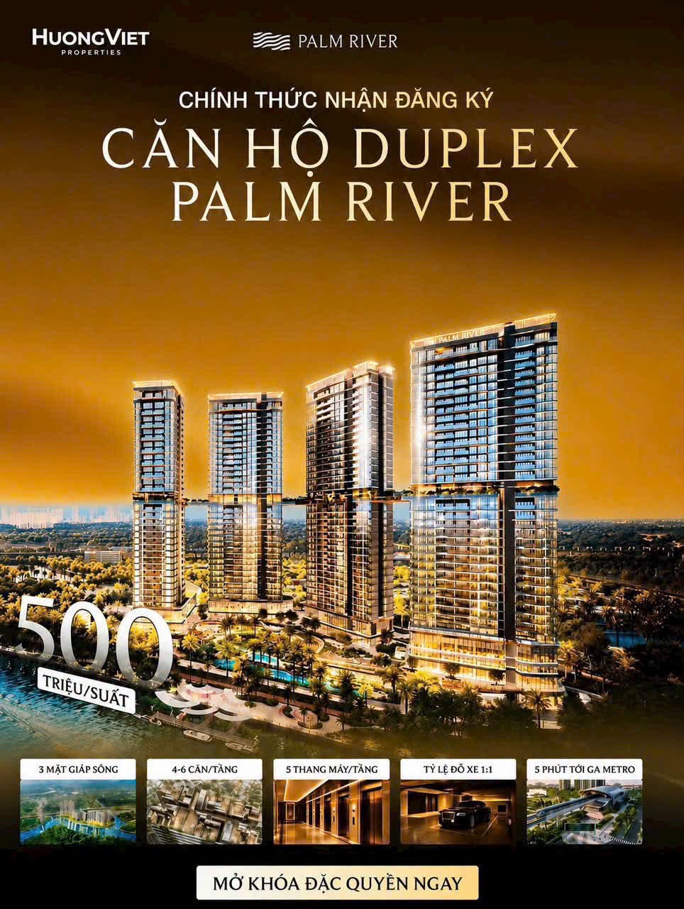 Mặt bằng căn hộ Duplex Palm River mở booking view sông