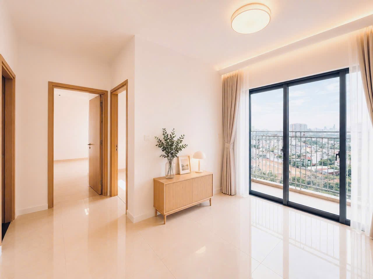Bán căn hộ Palm Heights phòng khách view ban công thoáng đãng