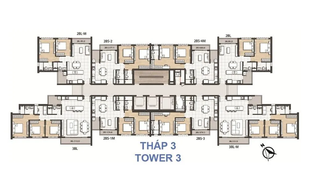 Mặt bằng tầng điển hình Tháp T3 căn hộ Palm Heights