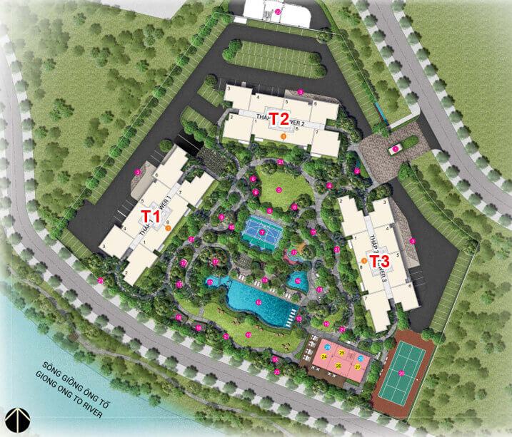 Sơ đồ mặt bằng tổng thể 3 tháp căn hộ Palm Heights Nam Rạch Chiếc