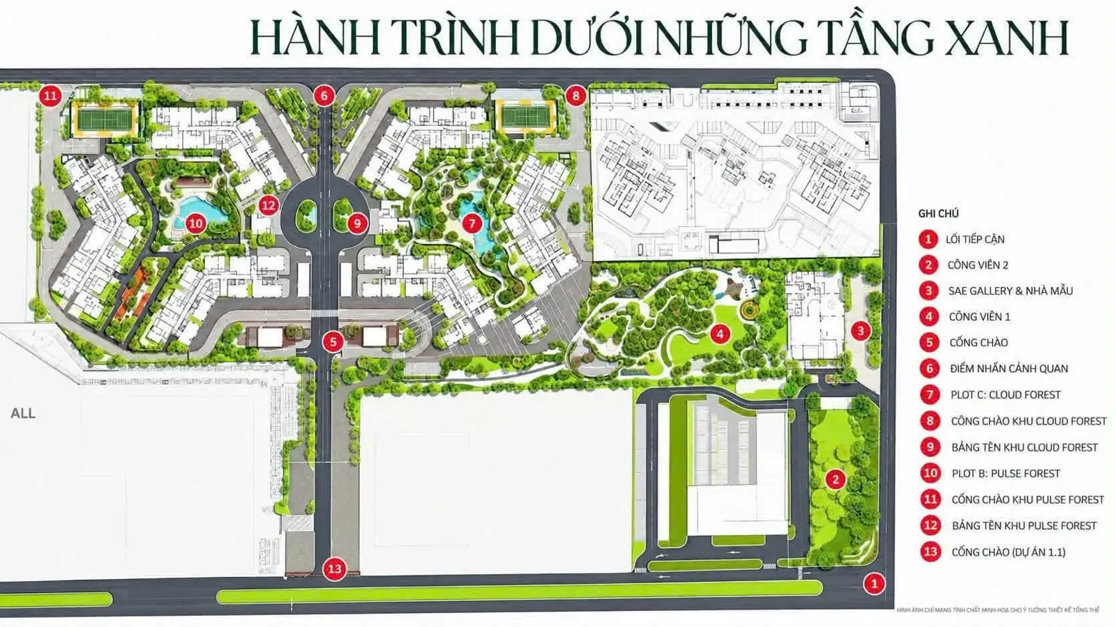 Mặt bằng Norton Park: Tổng mặt bằng Plot B Pulse Forest và Plot C Cloud Forest với 13 hạng mục