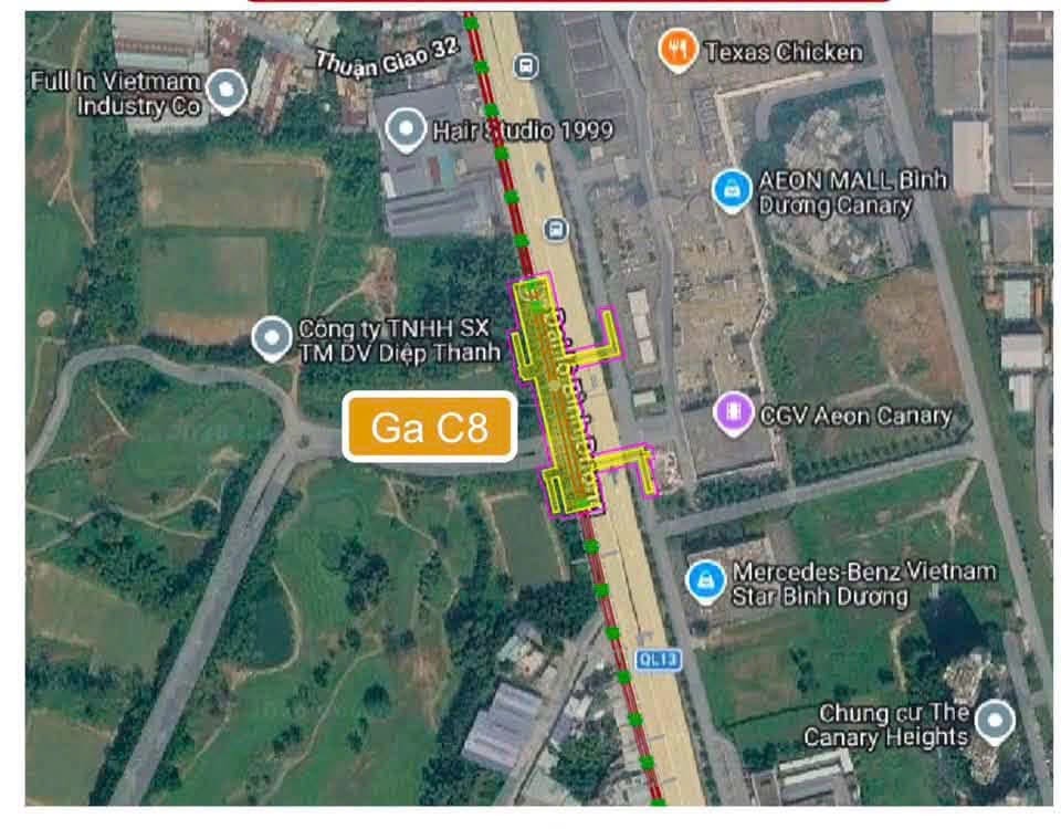 Bản đồ quy hoạch ga Metro C8 trên trục QL13 kế cận Norton Park và AEON Mall