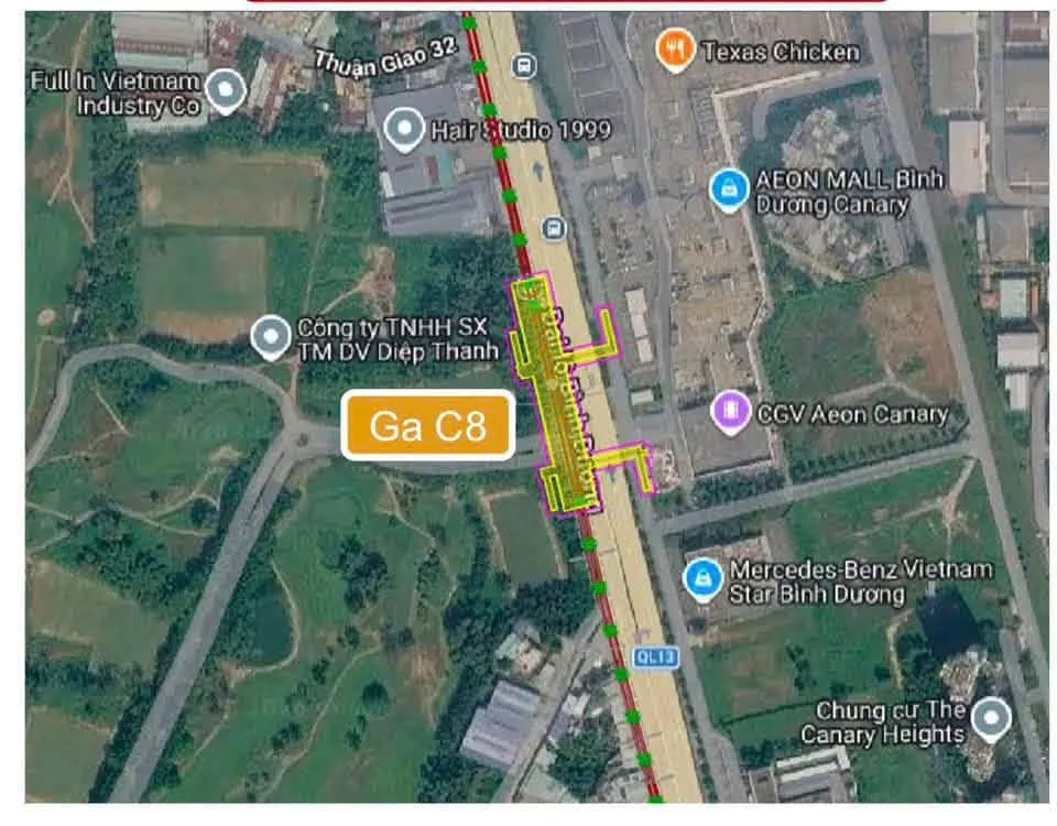 Sơ đồ tiếp thị ga C8 trên Quốc lộ 13 gần AEON Mall, cần đối chiếu văn bản quy hoạch