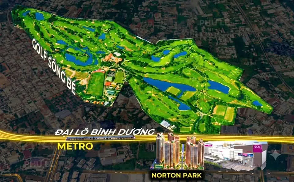 Vị trí Norton Park: Tọa độ vị trí dự án căn hộ Norton Park Gamuda Land đối diện sân Golf Sông Bé và Aeon Mall Canary