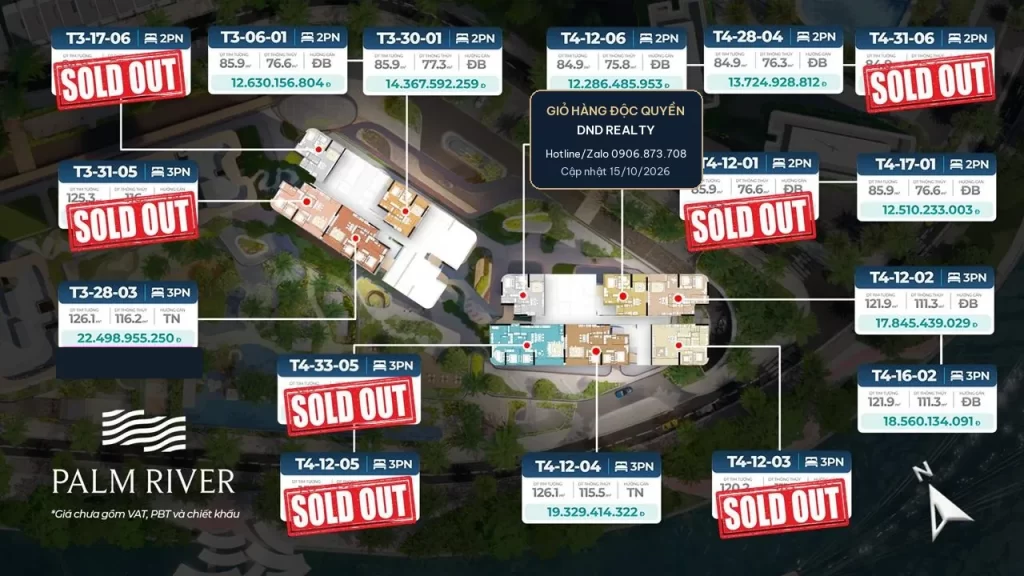 Bảng cập nhật giỏ hàng Palm River chiều ngày 15/10/2026 độc quyền từ DND Realty