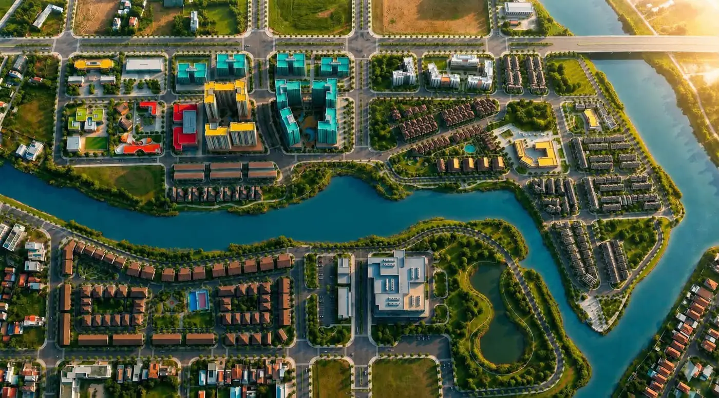 Sơ đồ tổng thể khu đất Gladia Heights và các dãy nhà ven sông