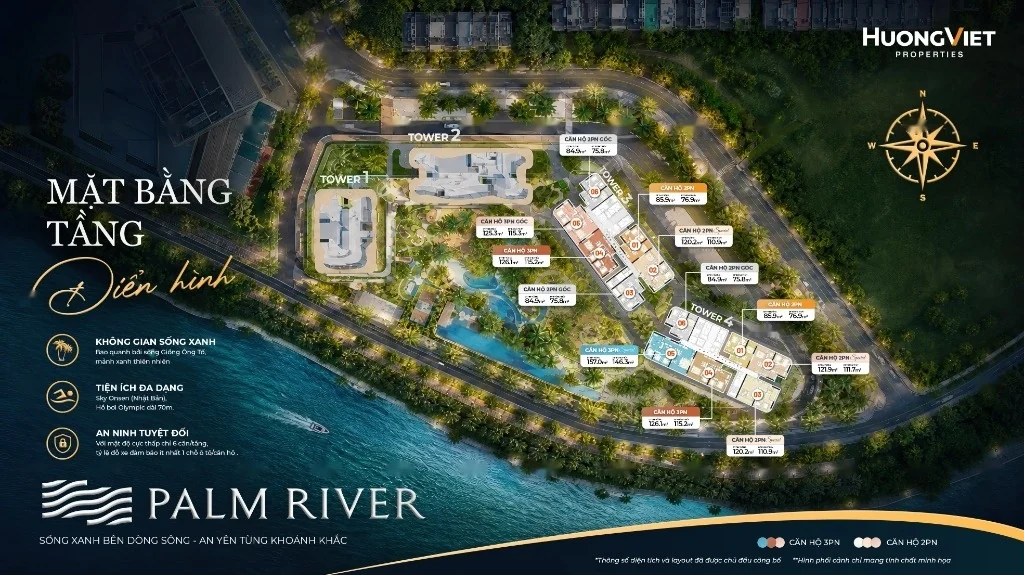 Mặt bằng tổng thể 4 tòa tháp Palm River Mặt bằng tổng thể 4 tòa tháp căn hộ trong giỏ hàng Palm River tại KĐT Palm City