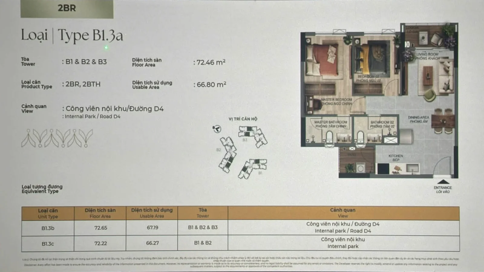 Norton Park: Layout căn hộ 2PN B1.3a diện tích sàn 72,46 m²