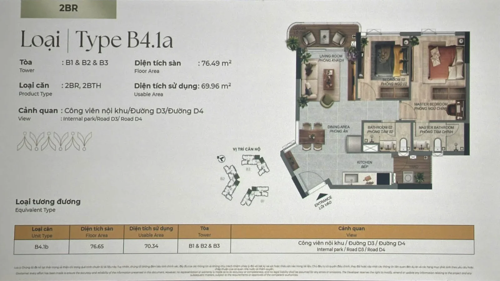 Mặt bằng Norton Park: Layout căn hộ B4.1a 2PN diện tích sàn 76,49 m²