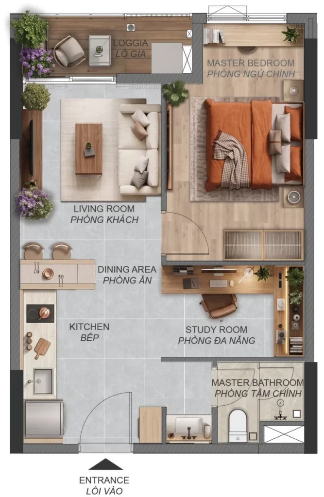 Mặt bằng căn hộ 1PN+ A1.1A dự án Norton Park