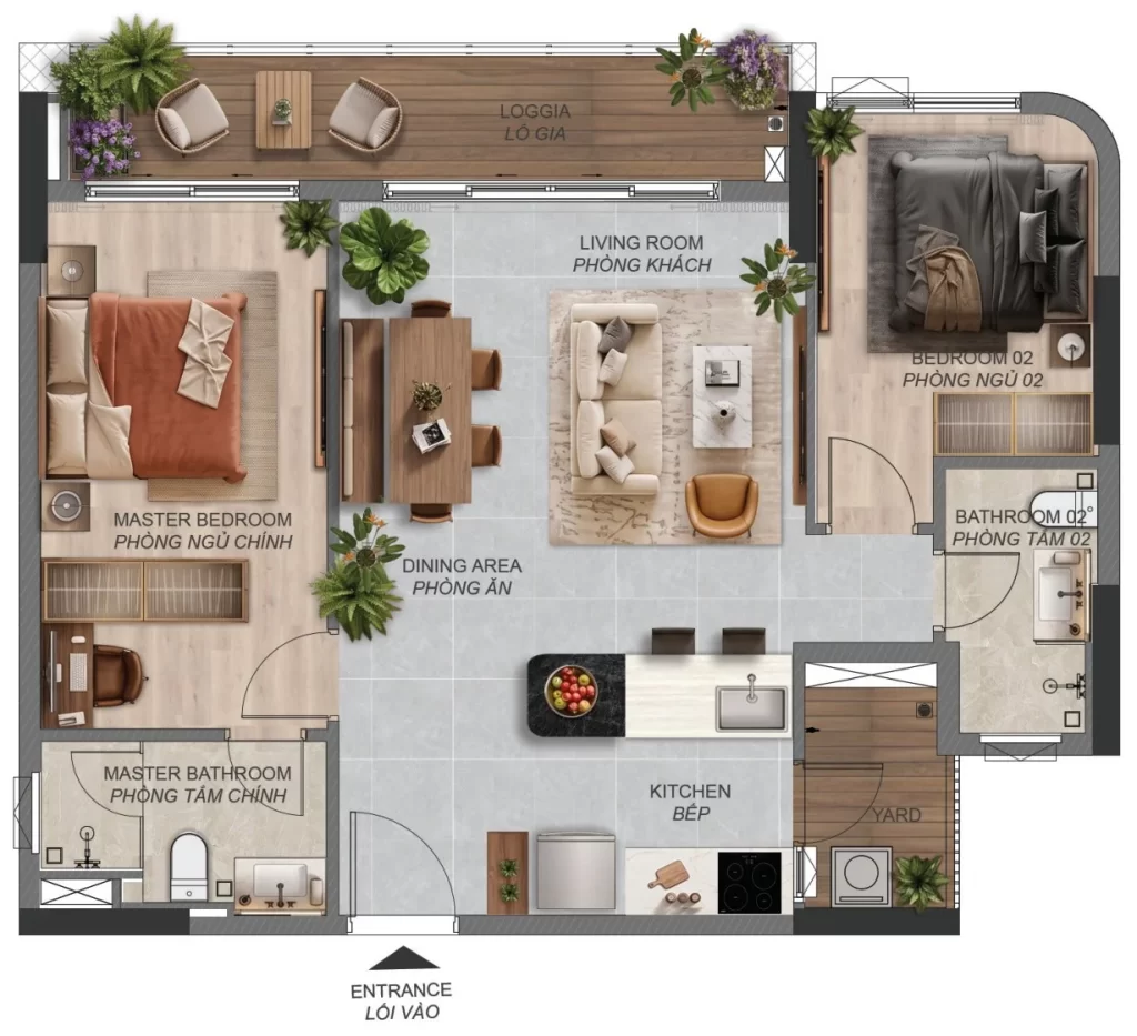 Mặt bằng căn hộ 2PN+ B2.2A dự án Norton Park