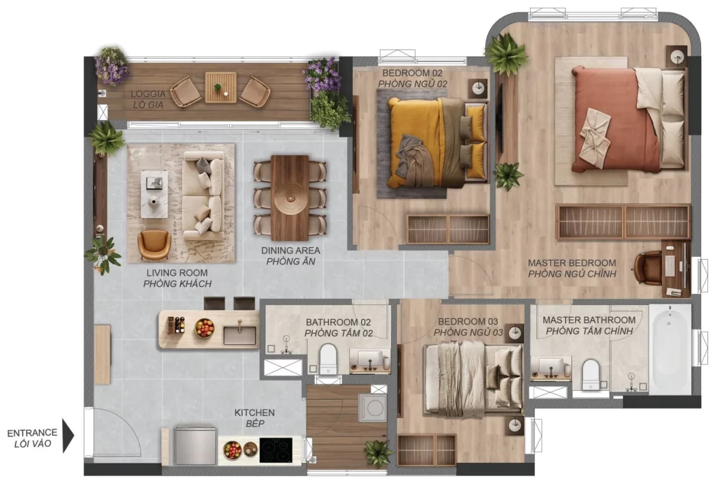 Mặt bằng căn hộ 3PN C4.1A dự án Norton Park