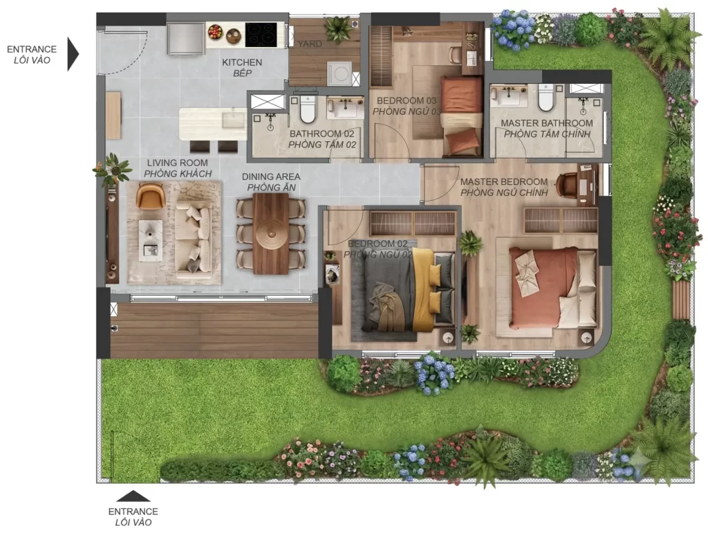 Mặt bằng căn hộ sân vườn C3.1C.PES dự án Norton Park
