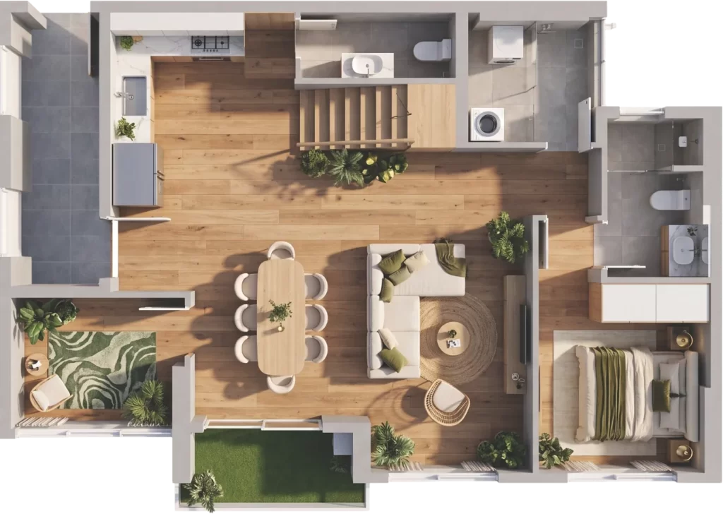 Mặt bằng căn hộ Duplex D2.1C tầng 1 dự án Norton Park