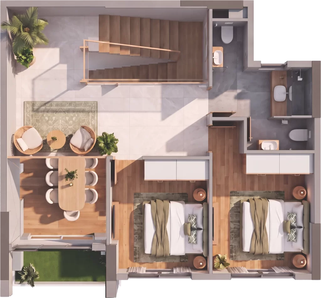 Mặt bằng căn hộ Duplex D2.1C tầng 2 dự án Norton Park