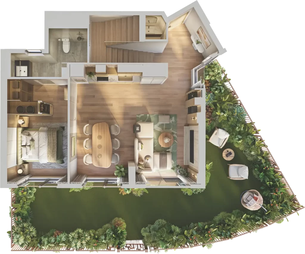 Mặt bằng Duplex sân vườn D1.1C tầng 1 dự án Norton Park