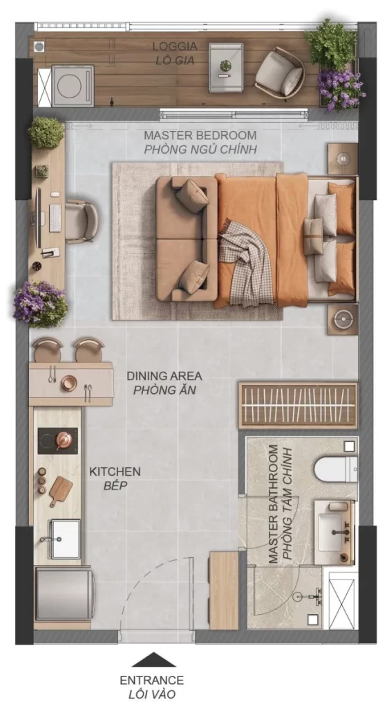 Mặt bằng căn hộ Studio ST1.1A dự án Norton Park