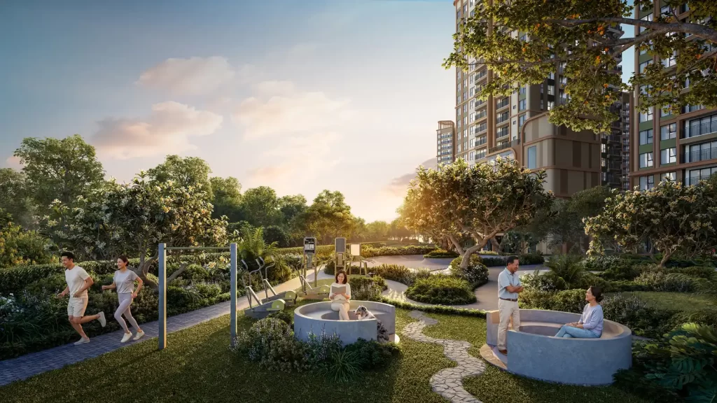 Đường chạy bộ giữa rừng cây công viên nội khu Norton Park