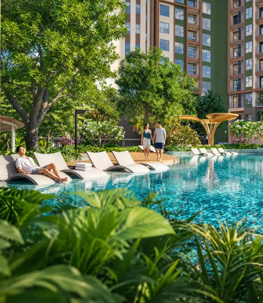 Phối cảnh hồ bơi trung tâm Trạm Năng Lượng tại Norton Park