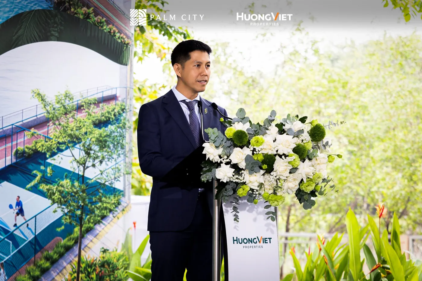 Đại diện đơn vị phát triển Hướng Việt Properties phát biểu tại buổi lễ sáng ngày 08/10/2026