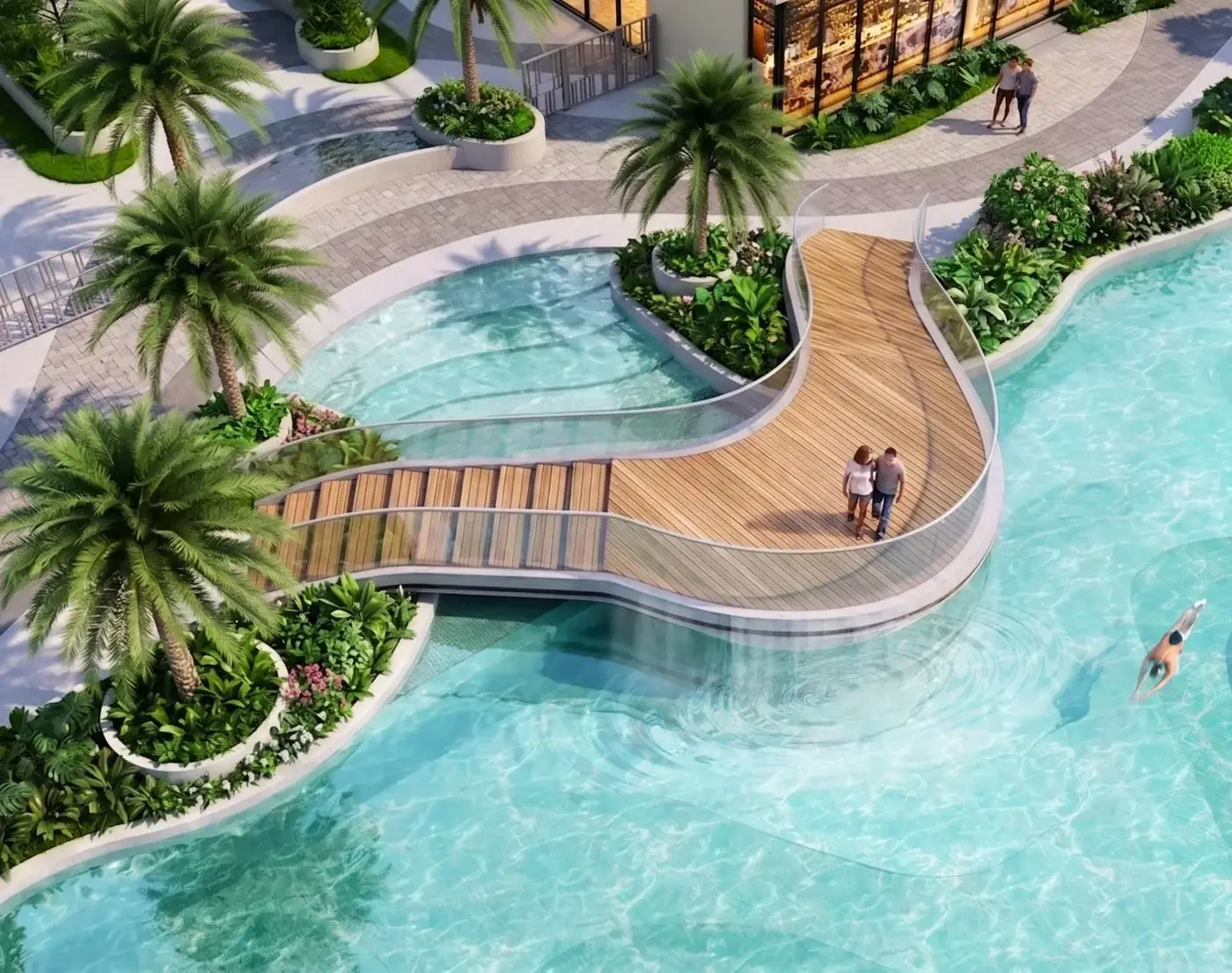 Phối cảnh hồ bơi nội khu Gladia Heights với lối đi bao quanh