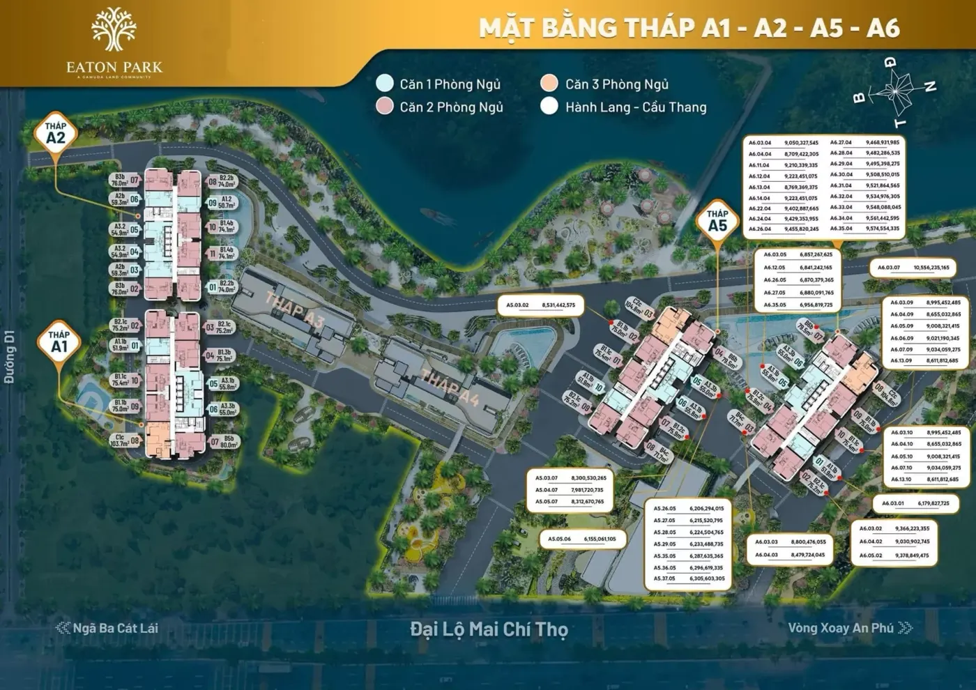Sơ đồ tháp A1 A2 A5 A6 để đối chiếu giá Eaton Park