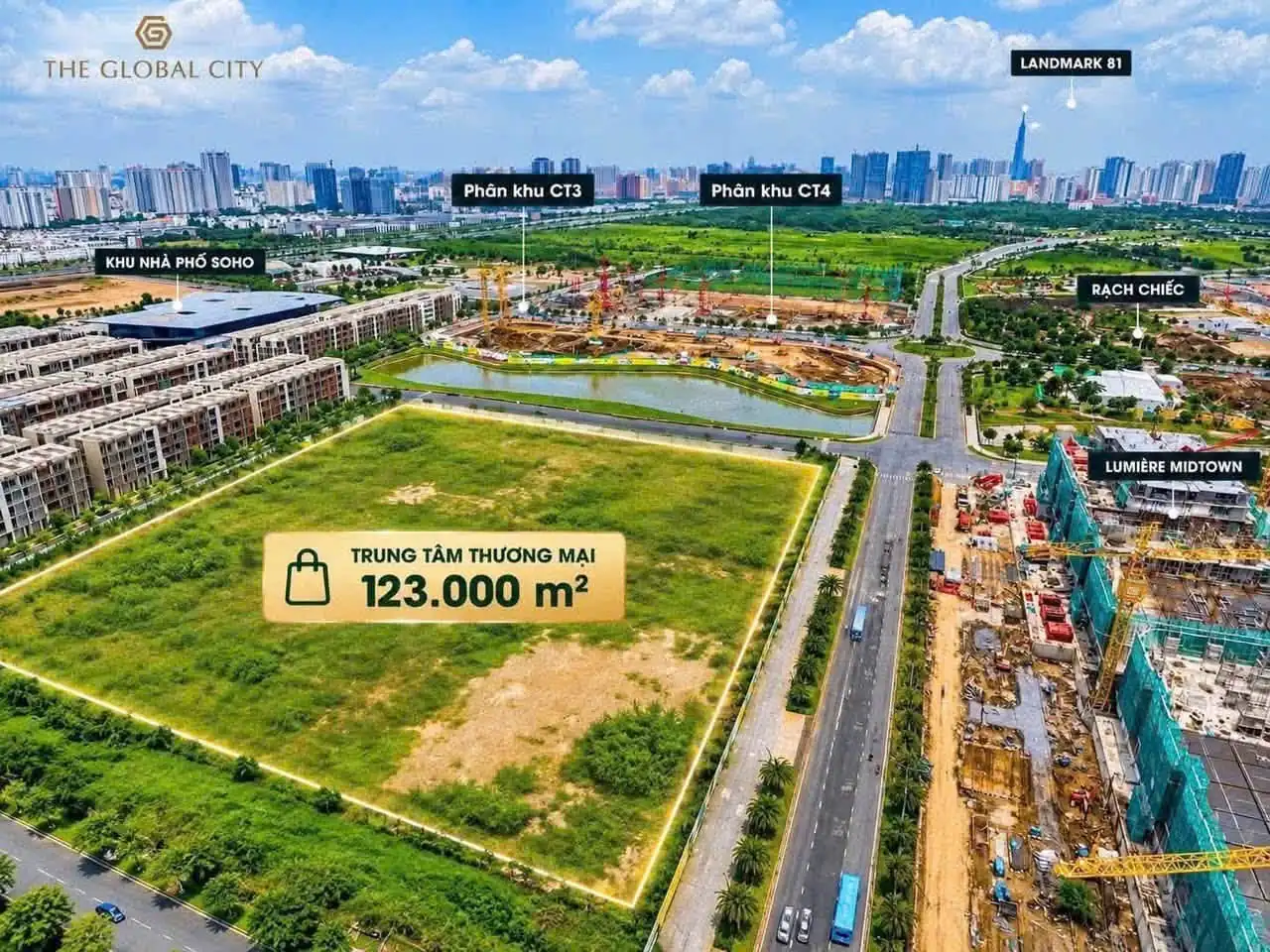 Khu đất xây dựng trung tâm thương mại 123.000 m2 và các phân khu lân cận